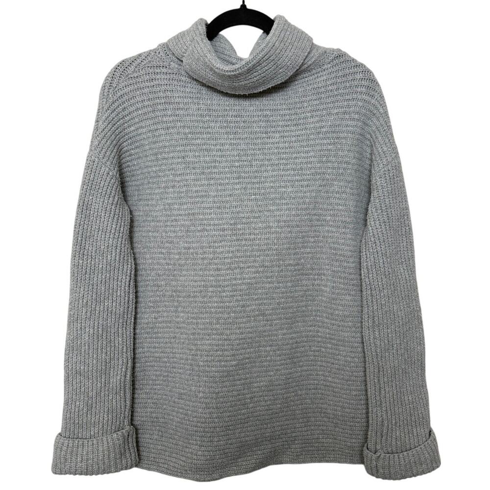 Anthropologie Pilcro Gray Chunky Knit Cozy Cowlneck Sweater Folded Sleeve XS